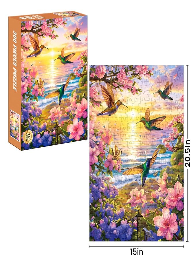 WSCXSC 300 Pieces Puzzles for Adult Jigsaw Puzzle 300 Piece Children Elderly Puzzle Hummingbird Beach Flower Puzzle Gift for Mom Dad Family Friend Family Activity Games Home Decor Wall Art 20.5x15IN - Image 2